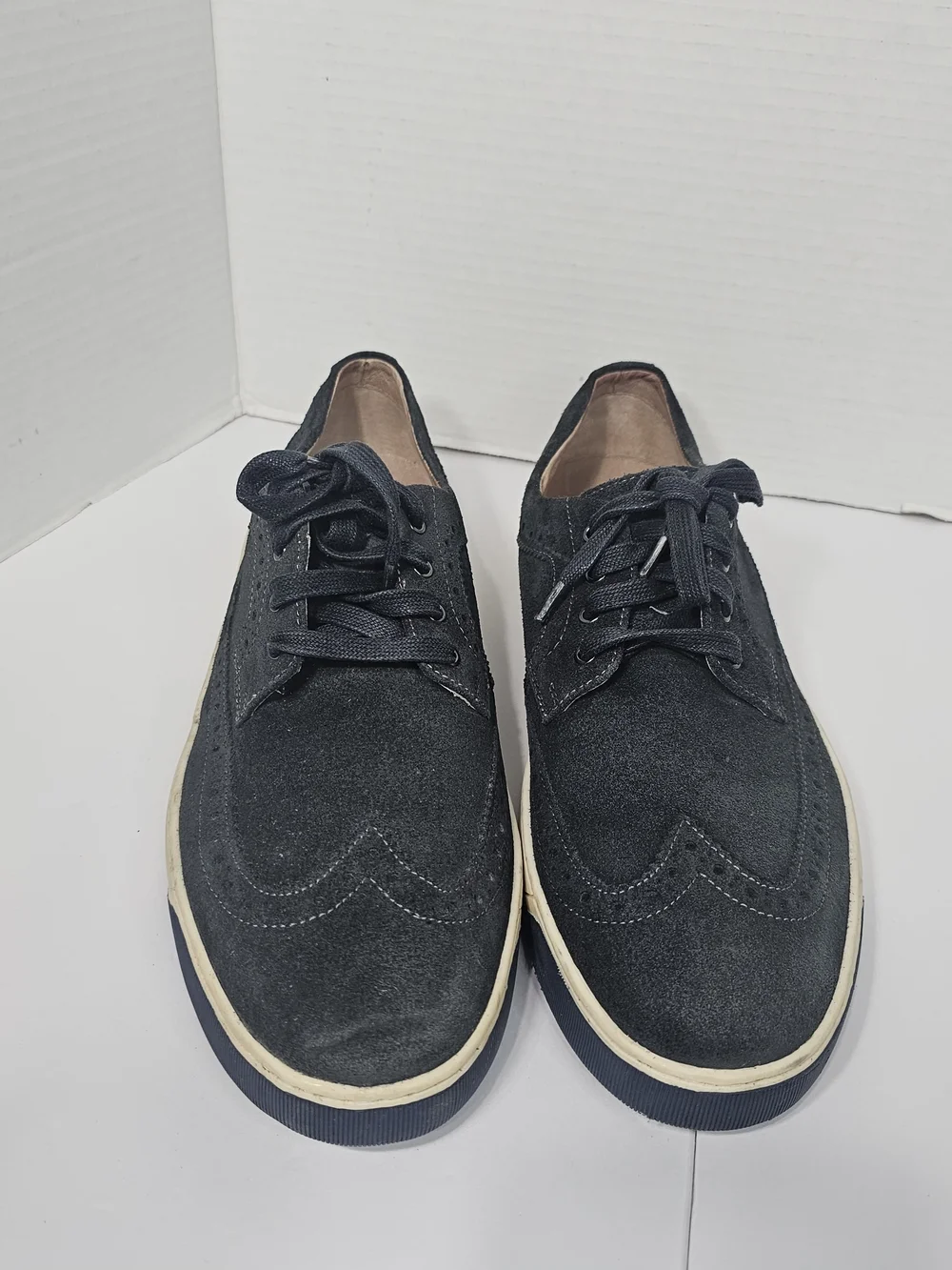 Men's Blue Suede Wingtip Derby Shoes - Casual Lace-Up Sz 10 Academy Preppy